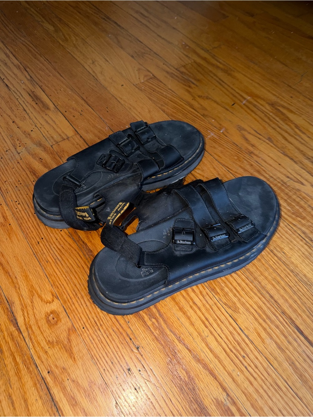 Dr. Martens Men’s Black Leather Triple-Strap Sandals